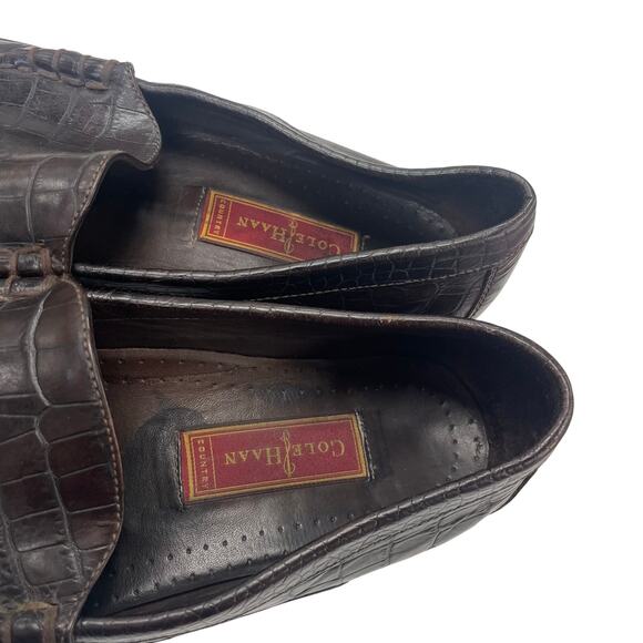Vintage Cole Haan Country Croc Embossed Dark Brown Leather Loafers Mens 13.5 main image 6